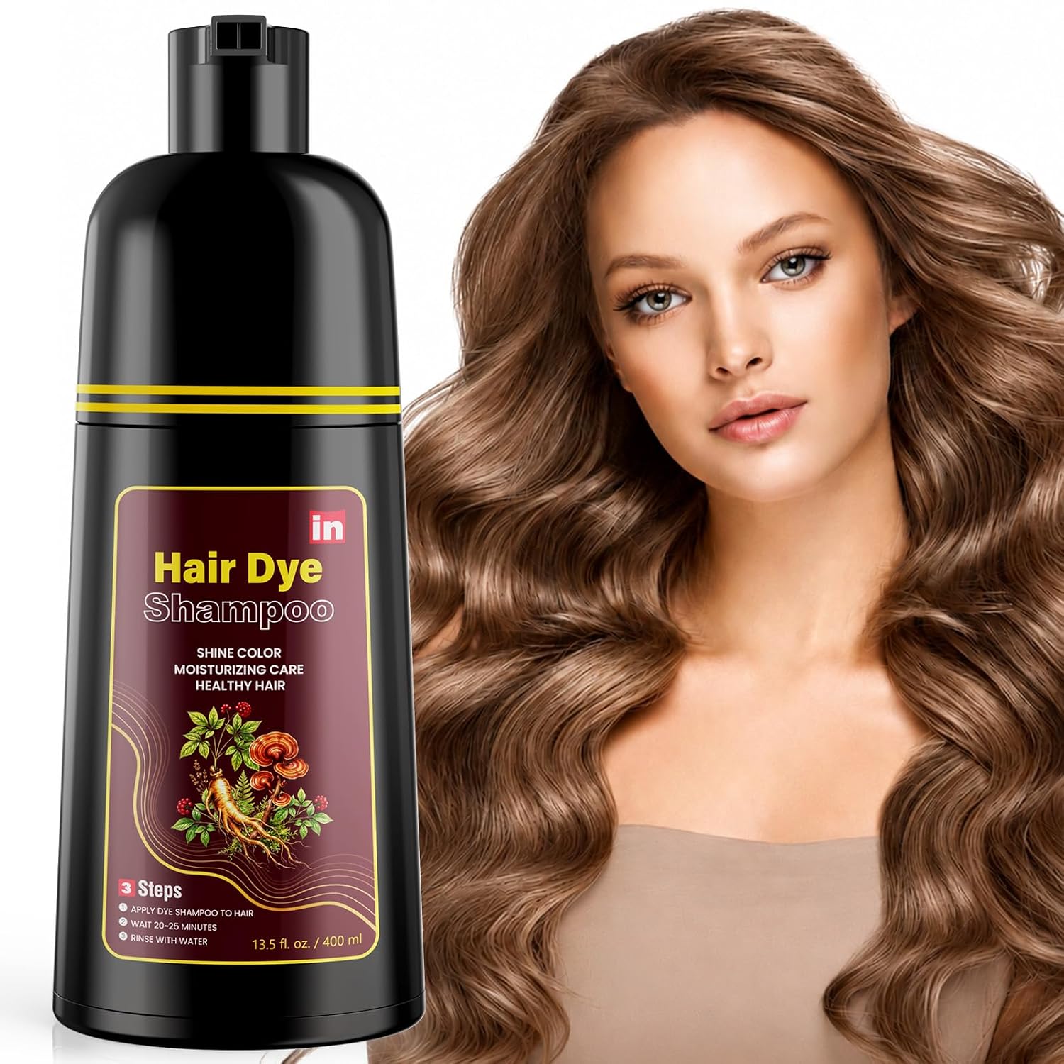 Light Brown Hair Dye Shampoo 3 in 1 for Gray Hair Coverage