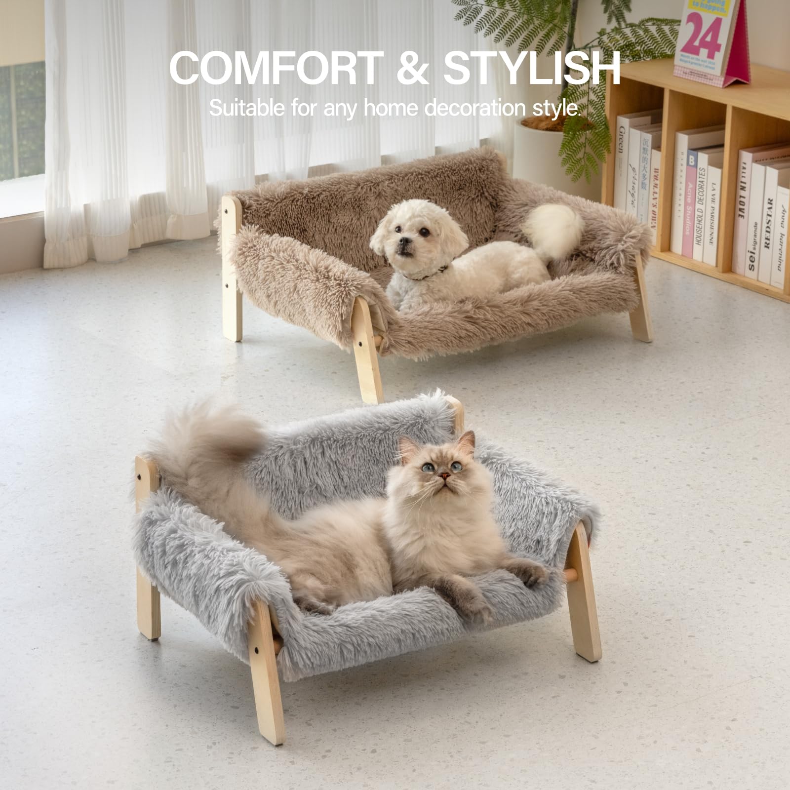MEWOOFUN Kattenbank, kattenbed voor binnenkatten, kittenbed, huisdierbank met afneembare wasbare hoes en antislip bodem voor kleine honden, 65 x 45 cm, grijs