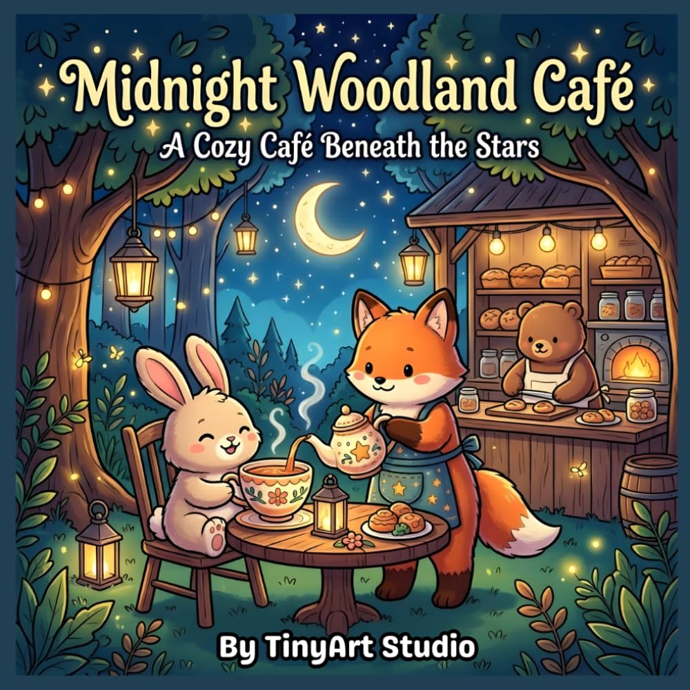 Midnight Woodland Café Coloring Book: Where Forest Friends Gather Under Lantern Light and Starlit Skies (Cute & Cozy Woodland Friends Colouring Books)