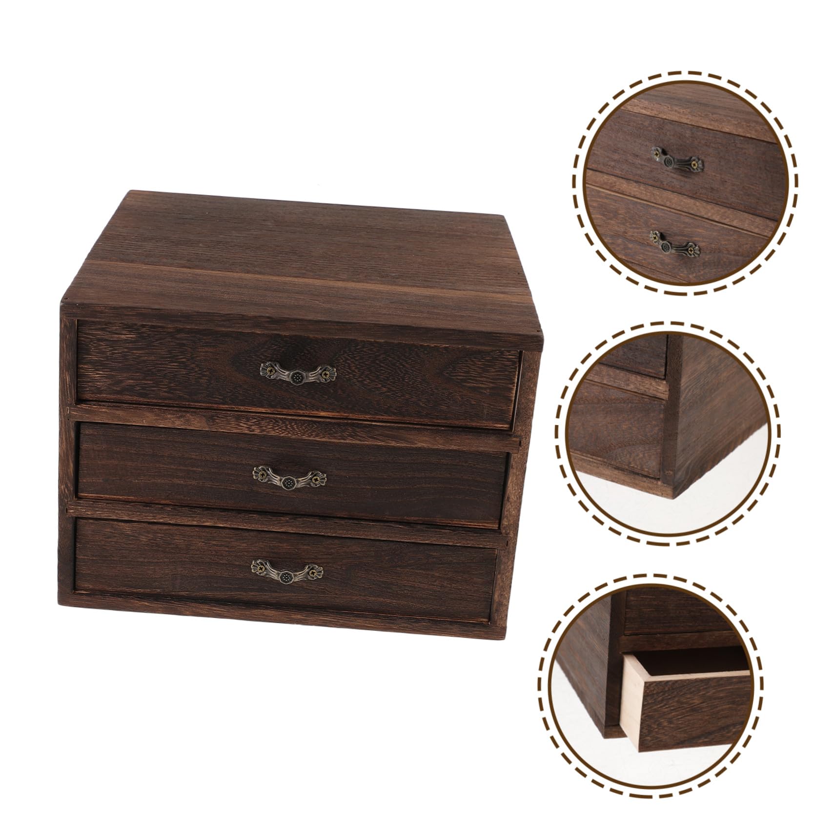 Holz Aufbewahrungsbox mit 3 Schubladen Schreibtisch Organizer aus Massivholz Stapelbare Vintage Kasten für Schmuck Büro und Wohnraum