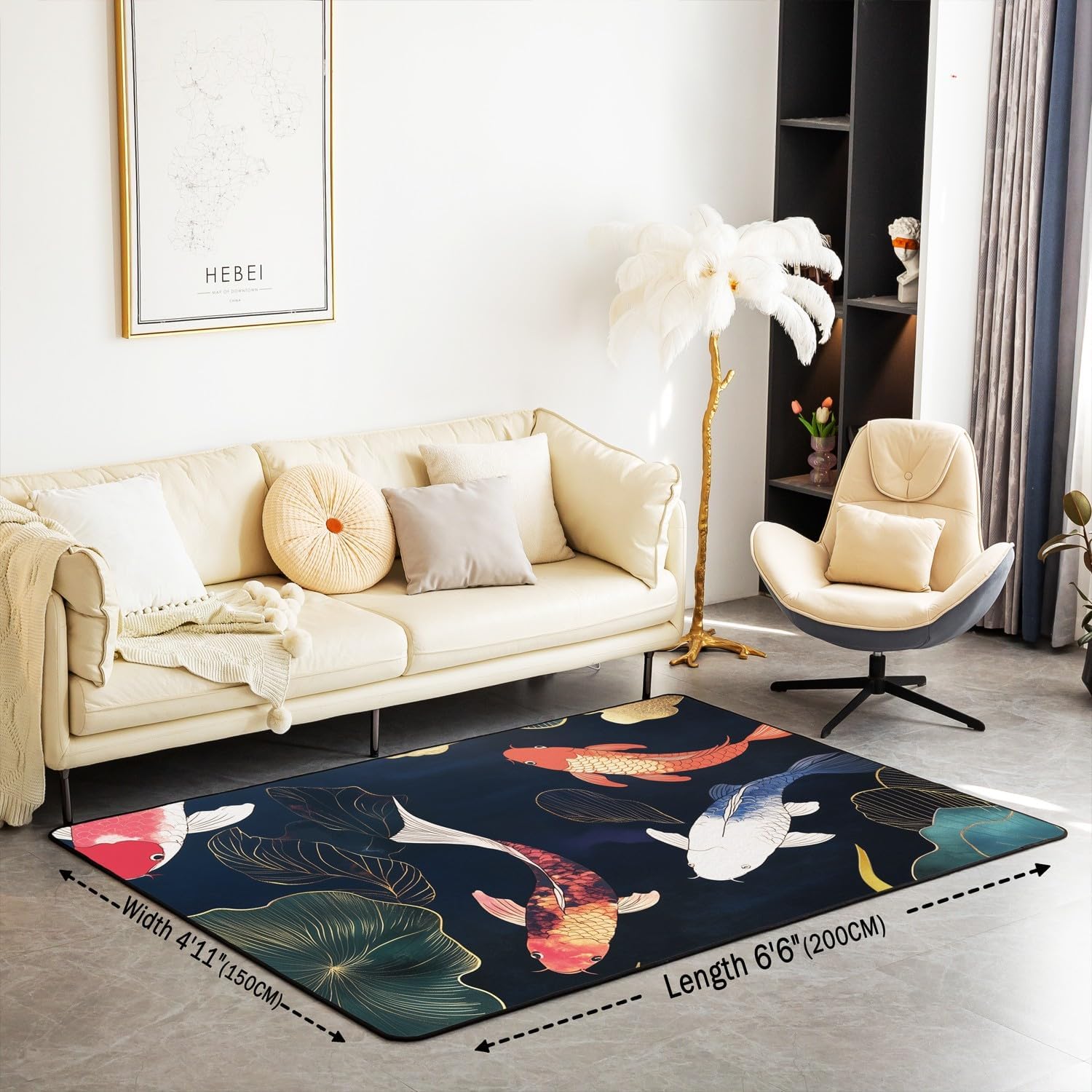 jejeloiu Koi Fish Area Rug 3x5 Kids Japanese Style Rugs for Living Room Bedroom for Boys Girls Teens Ocean Marine Decorative Carpet Rug Non-Slip Japanese Ukiyoe Indoor Floor Mat Accent Rug