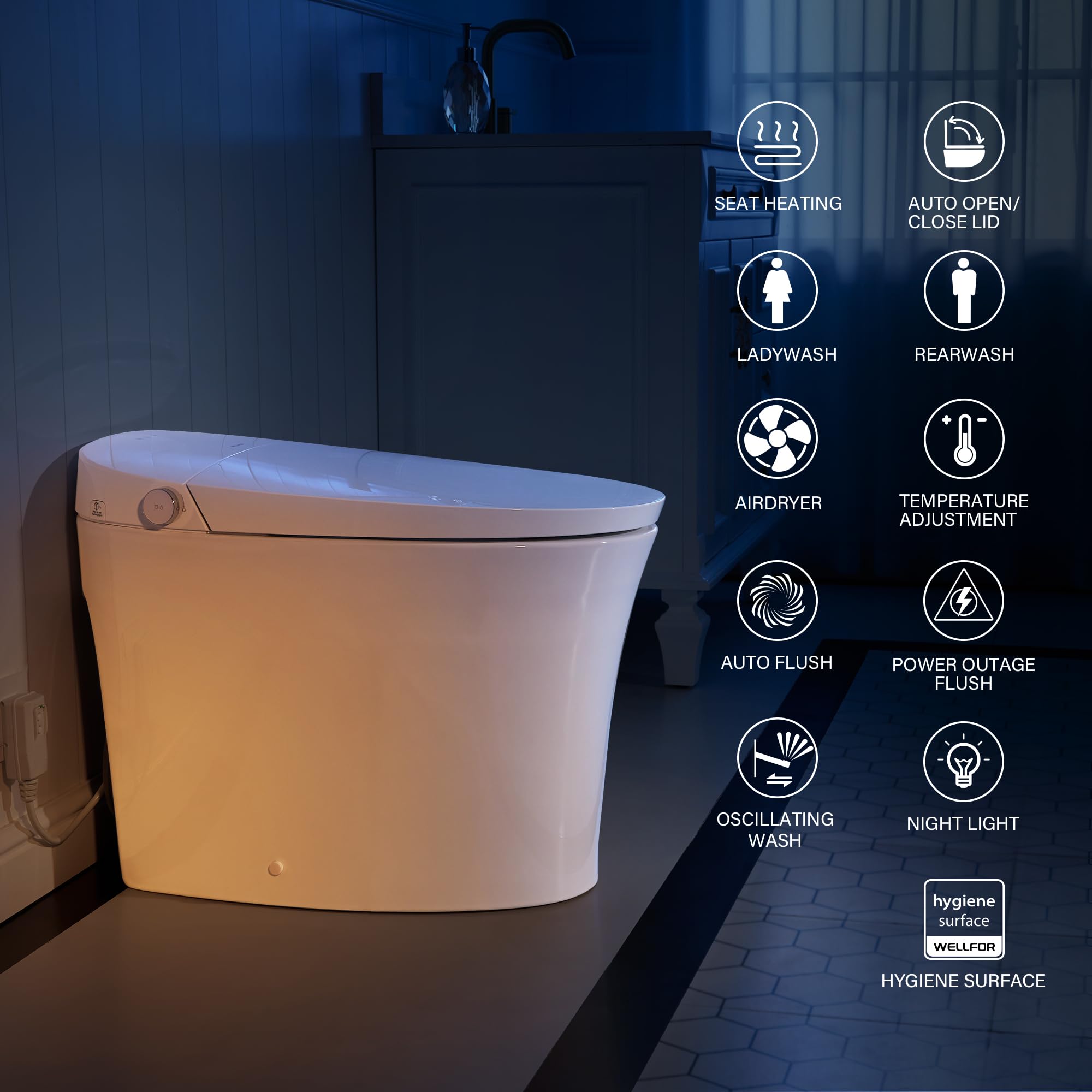 WELLFOR Smart Bidet Toilet with Built-in Tank 1 6 GPF Auto Flush Smart Toilet Heated seat Remote Control — view 13