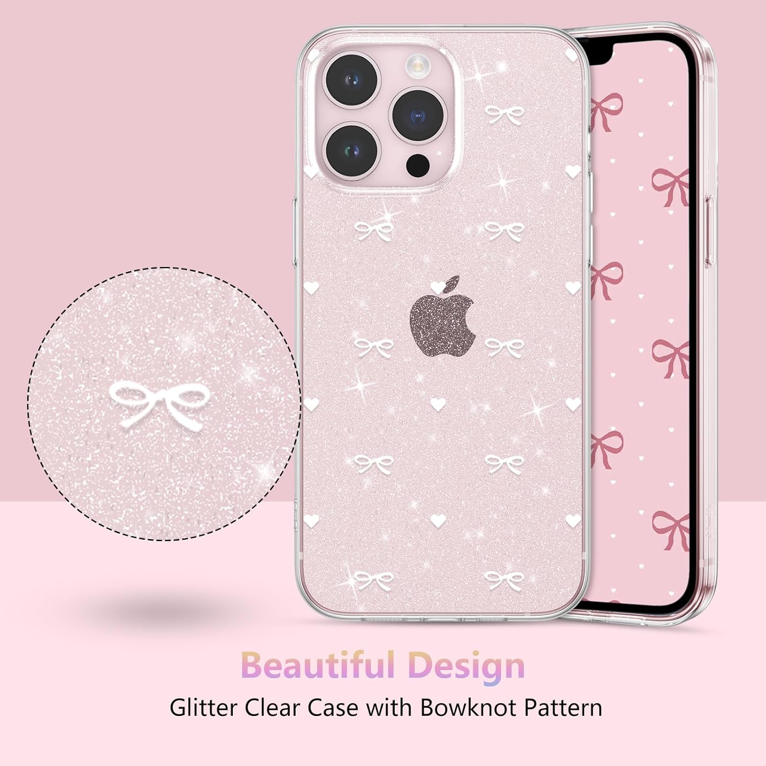 ZTOFERA for iPhone 13 Pro Max Case Glitter,Cute Clear Ribbon Bow Tie Aesthetic Phone Case,Sparkly Bling Trendy Soft Shockproof Protective Phone Cover for Women Girls,White - Image 2