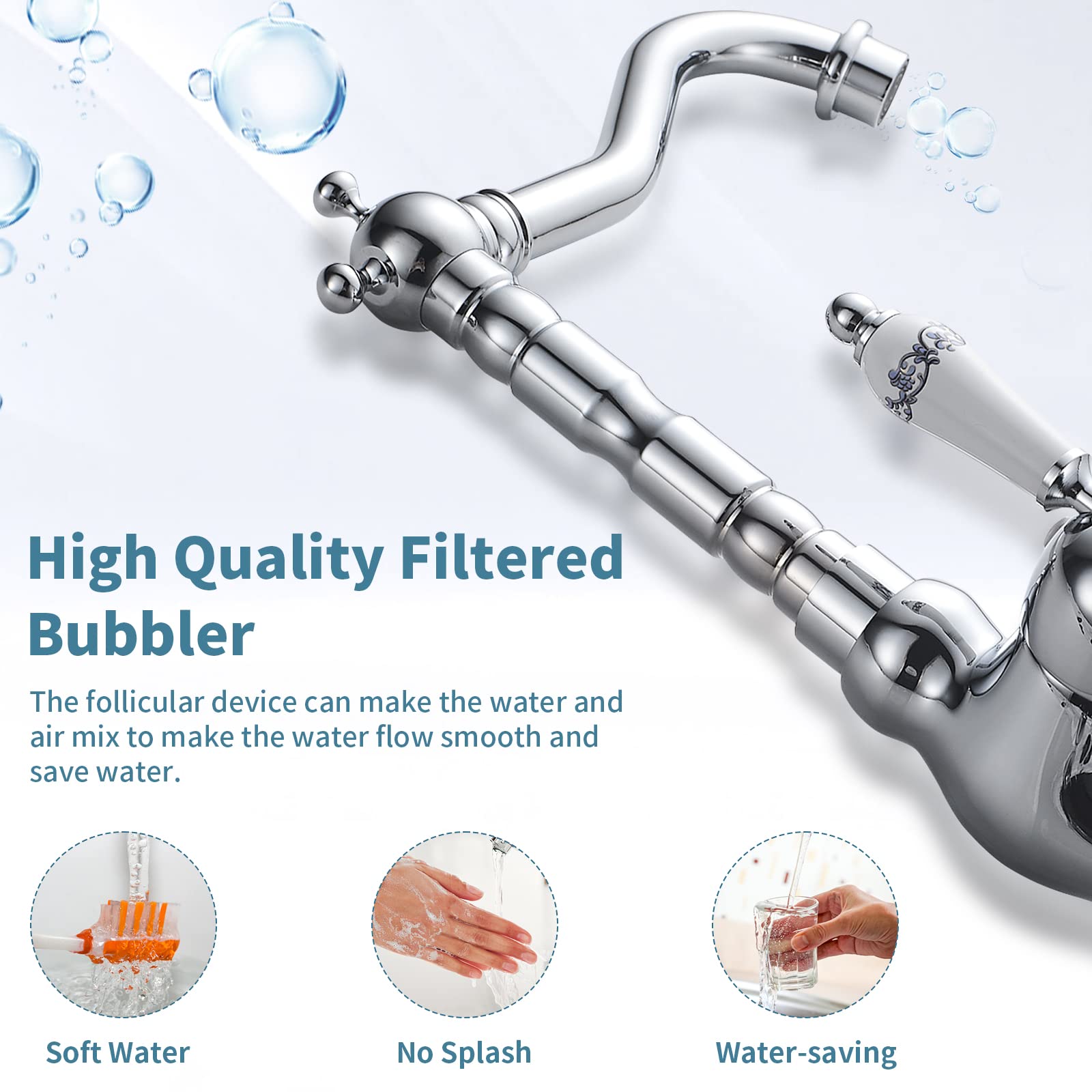 Robinet de Lavabo Rétro, Robinet Salle de Bain en Laiton Chromé, Haut Robinet Mitigeur Lavabo pour Lavabo ou Vasque de Salle Bain, Eau Chaude et Froide Disponible