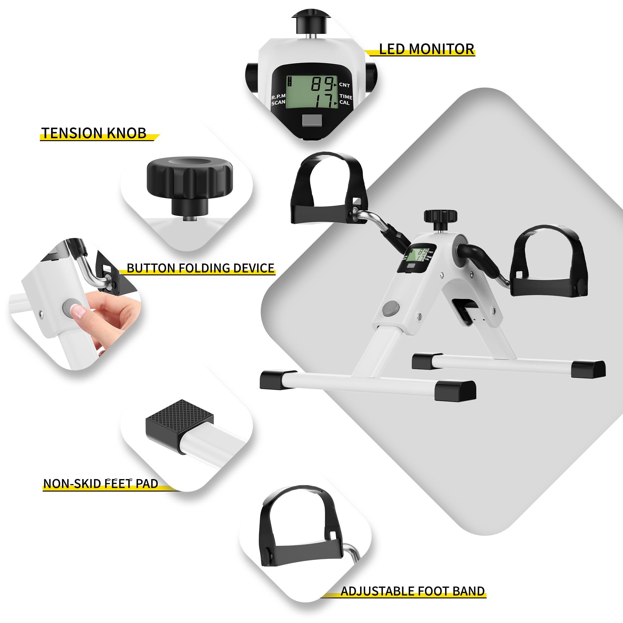 MOMODA Untertisch-Fahrradpedaltrainer mit LCD-Display, tragbarer Mini-Heimtrainer