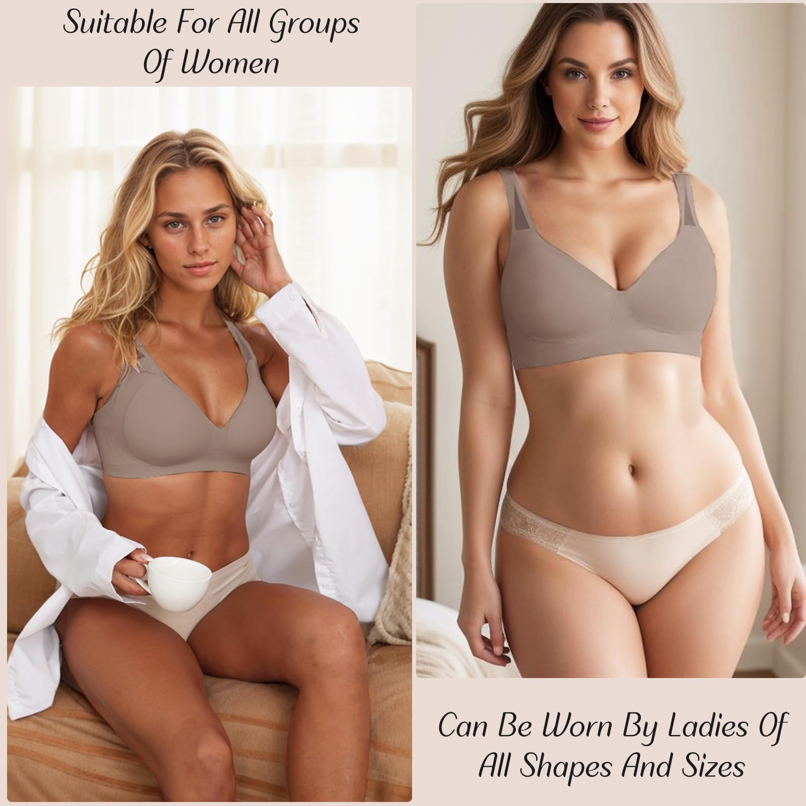Xnova Donna Reggiseno Senza Ferretto Morbido Imbottito Push Up Reggiseni Senza Cuciture Minimizer Traspirante Bralette con Scollo a V Coppa Piena