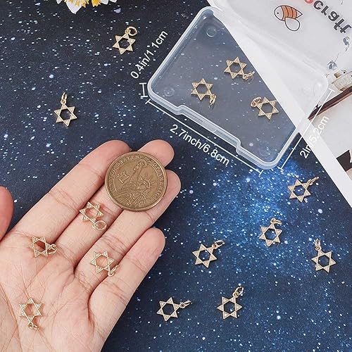 Miniatura 3 de Beebeecraft 1 Box 16Pcs Star of David Charm Star Pendant Charms 14K Gold & Platinum Plated Brass Cubic Zirconia for Jewelry Making Necklace DIY