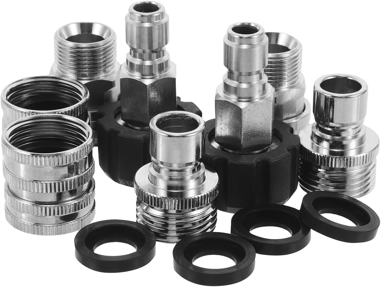 Uonlytech Stainless Steel Pressure Washer Adapter Set 8pcs M22 to 3/8 Quick Connect Coupler Kit for Garden Hose High-Pressure Washer Accessories