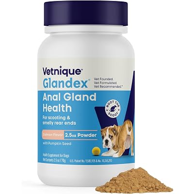 Vetnique Glandex for Dogs Anal Gland Powder, Support for Scooting & Fishy Odor, Boot The Scoot Fiber Supplement, Pumpkin Powder & Probiotics for Dogs with Digestive Enzymes (Salmon, 2.5oz Powder)