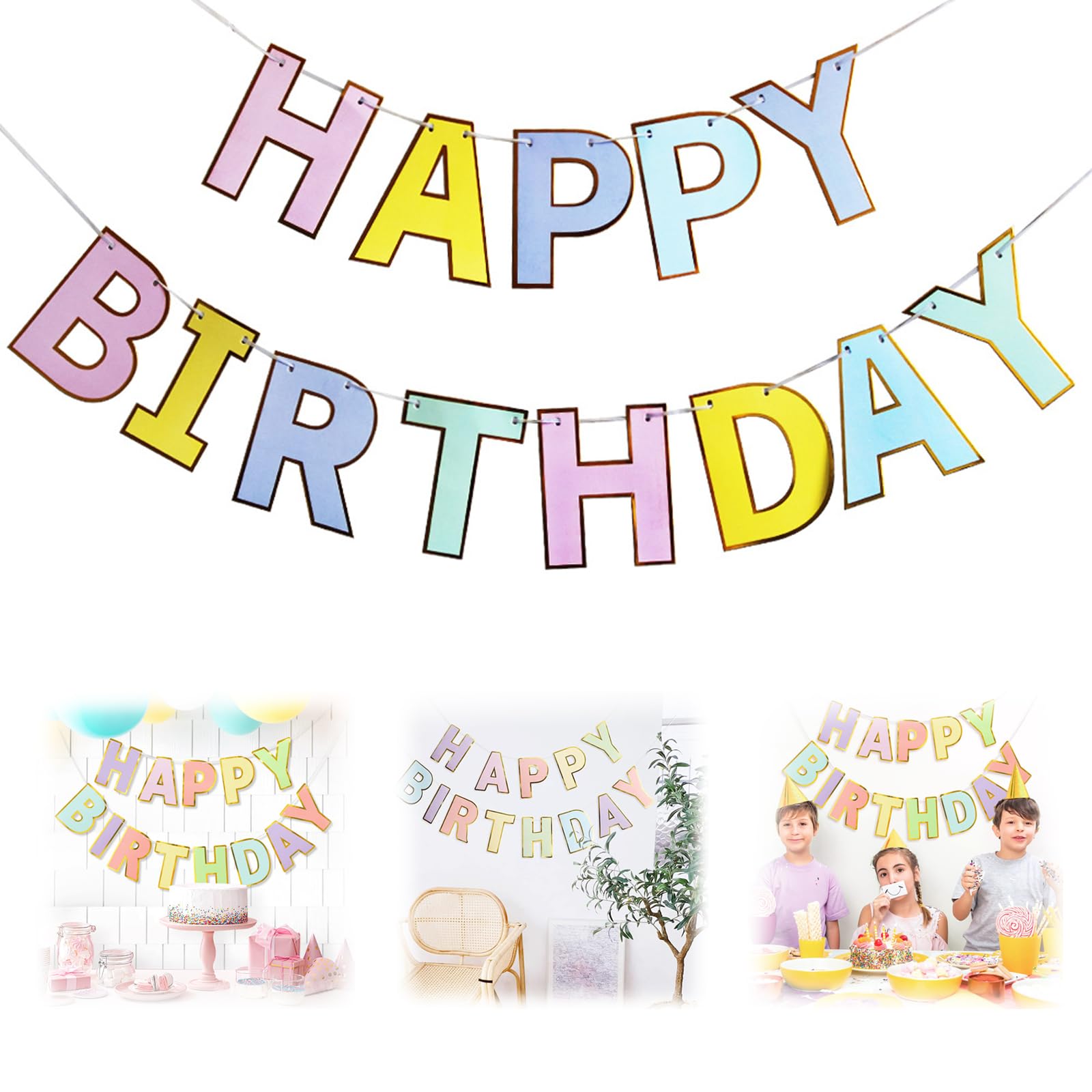 Amazon.co.jp: マカロン色 ペーパー誕生日 飾り付け（Happy Birthday