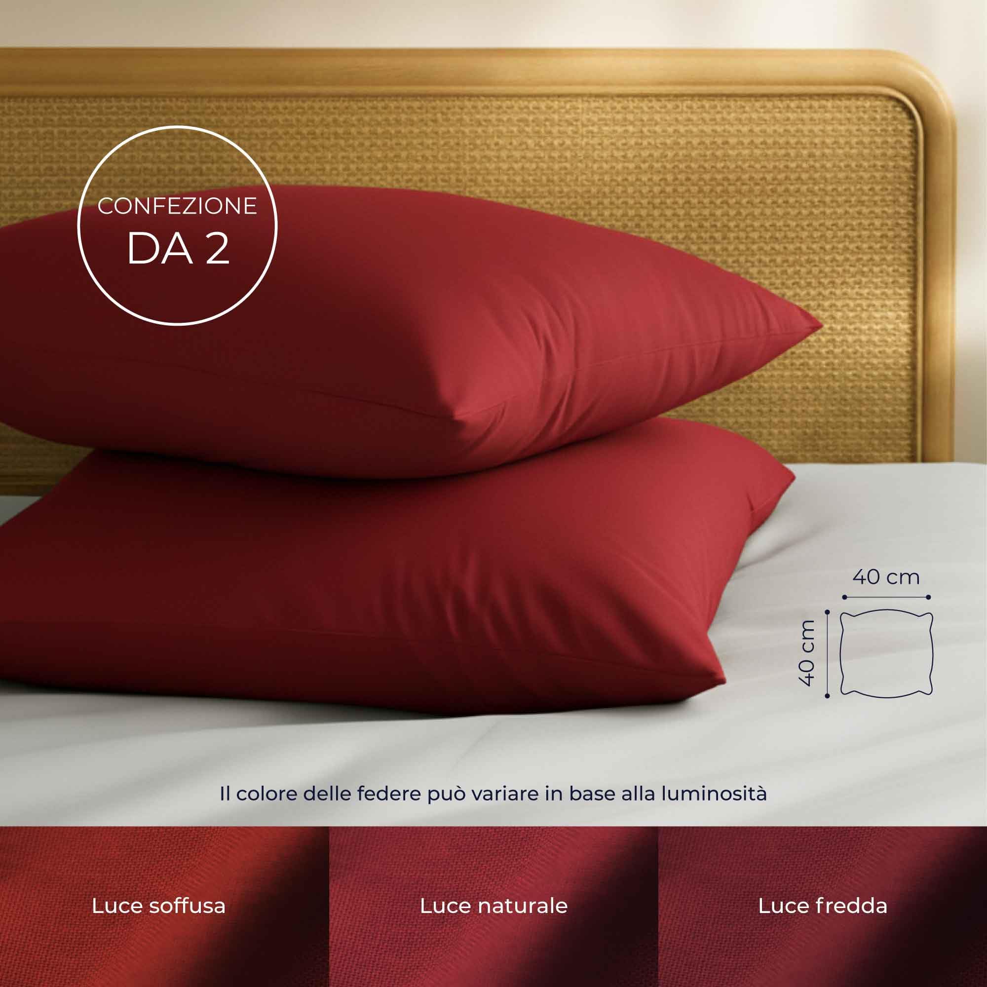 Federe 40x40 Cotone Rinforzato (Set da 2) - Borgogna - Trama Fitta a 57 Fili/cm² - Federe Cuscini 40x40 cm - Federe Cuscino 40x40 Certificate Oeko Tex - Dreamzie