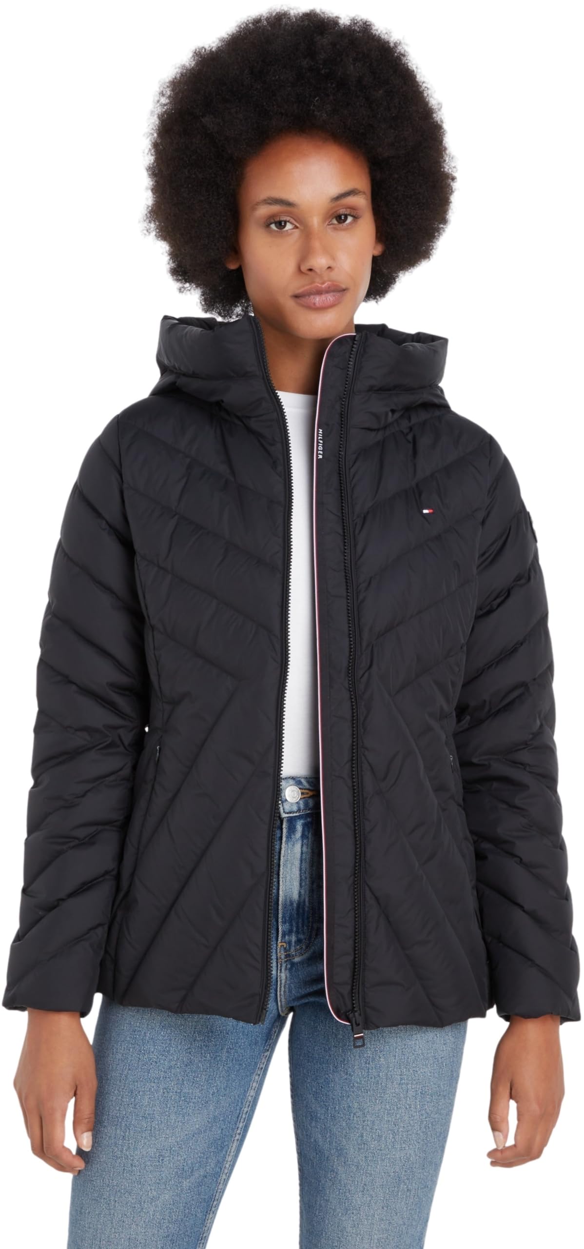 Tommy Hilfiger Women's Down Jacket with Hood, Black (Black), XS