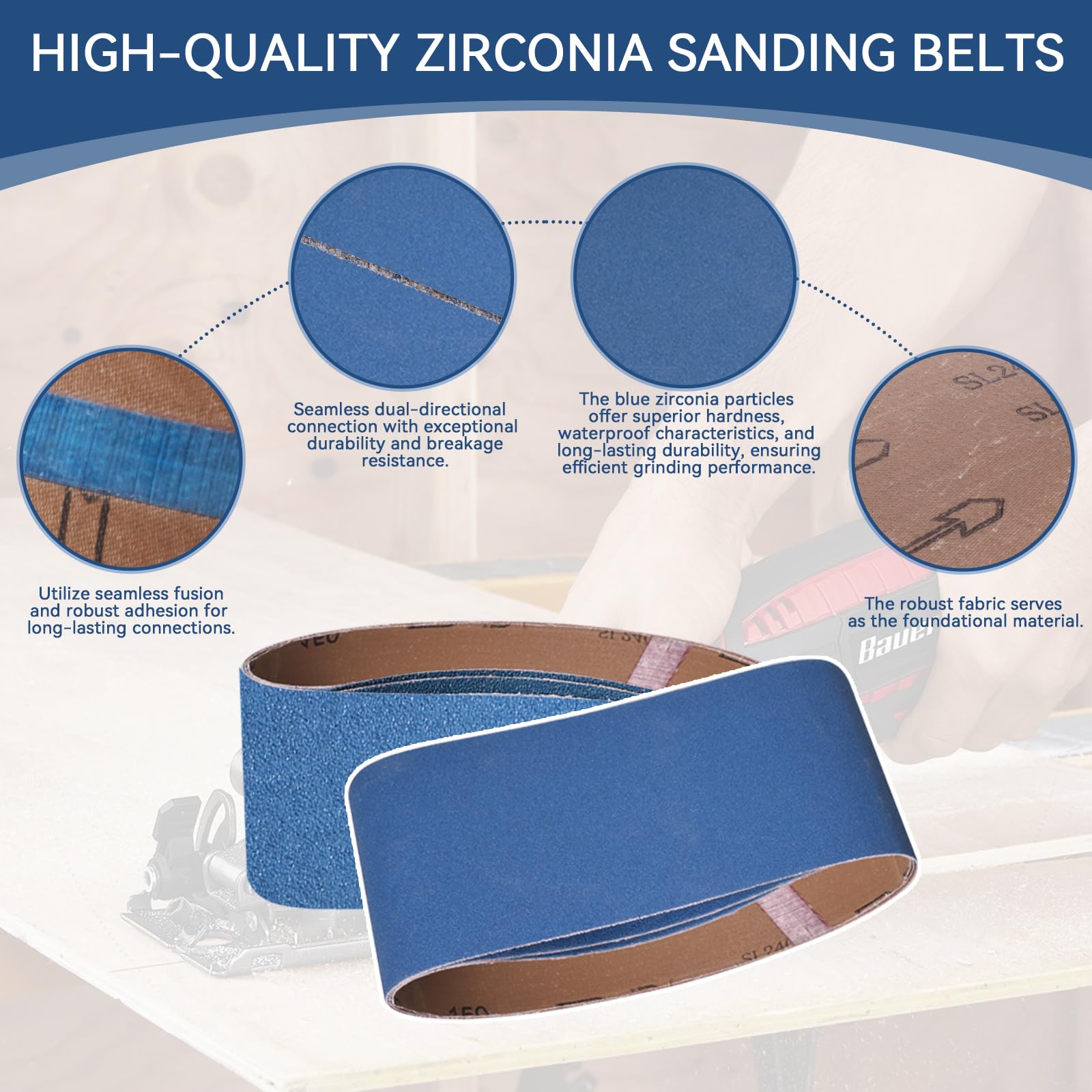 Bandas de lijado de 4 x 24 pulgadas, 18 unidades, 6 tamaños de grano (3 de cada uno de 60/80/120/150/240/400) lijadora de banda resistente con circonia para madera, metal, acero inoxidable,