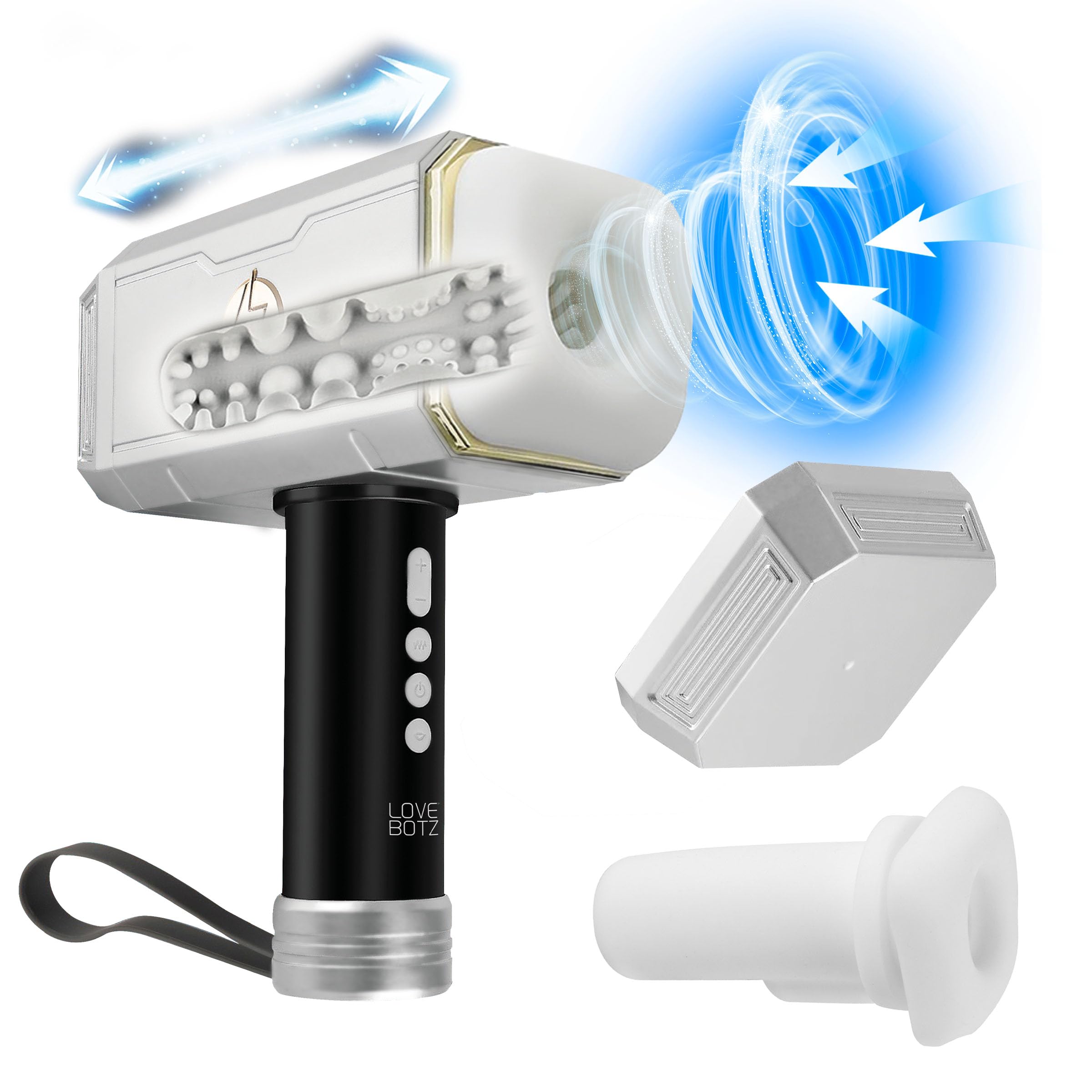 Amazon.com: LOVEBOTZ Thunder Stroker Sucking Masturbator for Men & Couples.  Hammer of Lust with Textured Tunnel. Powerful Vibrations and Suction.  Splashproof & Rechargeable. 2 Pieces, Silver & Black. : Health & Household