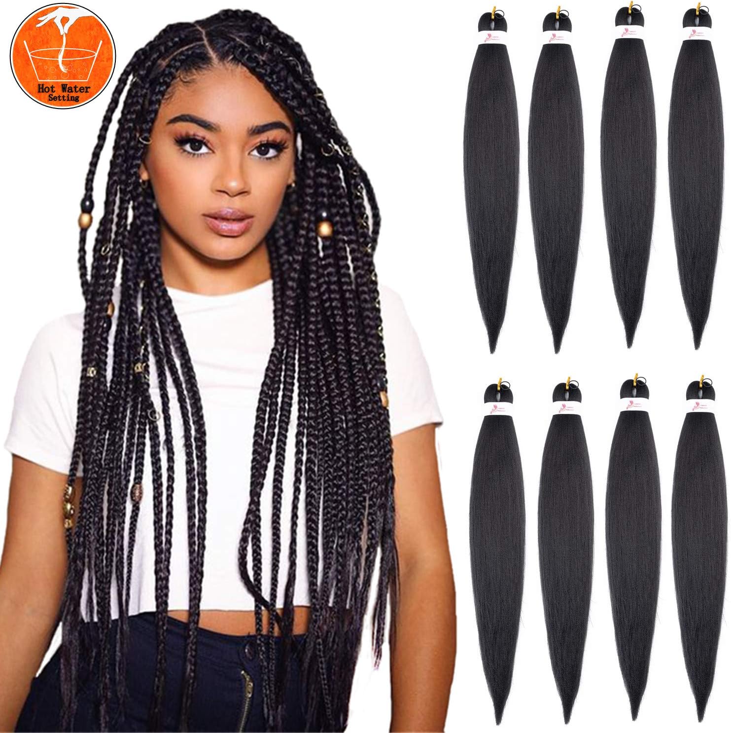 26" 8 Packs Braiding Hair Pre Stretched Hair for Braiding Professional Kanekalon Synthetic Hair Hot Water Setting Yaki Texture Premium Fiber Crochet Synthetic Braiding Hair …