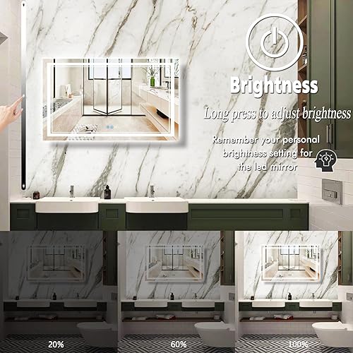 Miniatura 2 de THEKLA Espejo de baño LED de 32 x 48 pulgadas, espejo frontal iluminado para pared de baño, espejo LED de 48 pulgadas, espejo de tocador iluminado