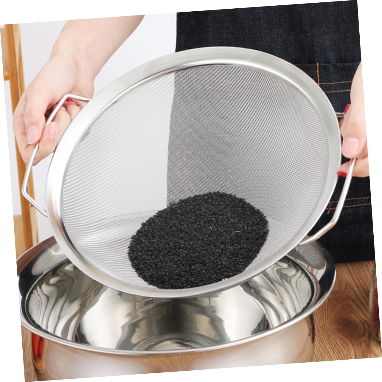 BESTonZON 1 Pc Colador Fino Cuenco Colador Cuenco para Lavar Arroz Colador Metalico Tazón De Lavado De Verduras Cuenco para Lavar Ensaladas Canasta Colador Acero Inoxidable Linea Metalica