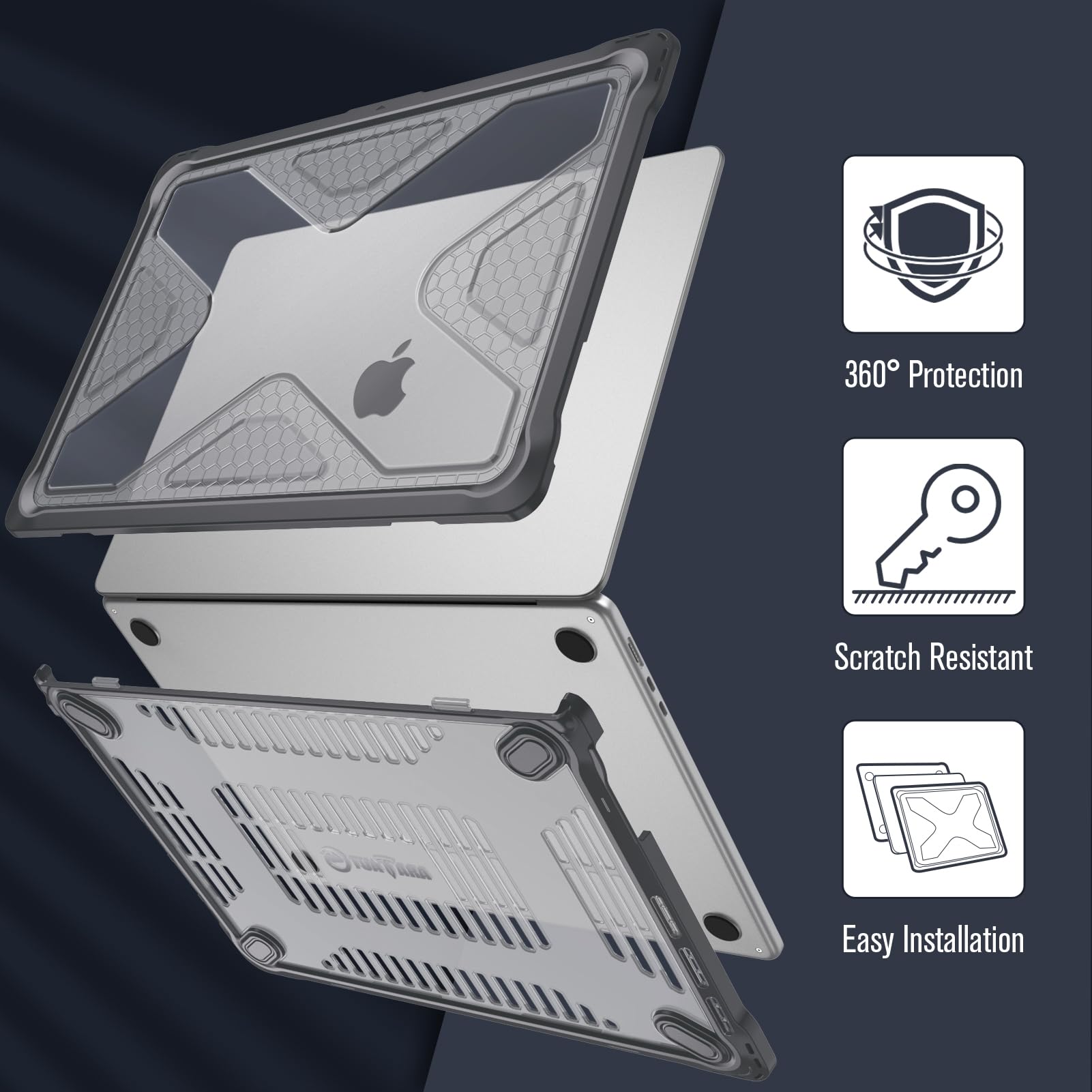 FINTIE Protettiva Custodia Compatibile con MacBook Air 15 Pollici M5/M4/M3/M2 (A3448/A3241/A3114/A2941, 2026/2025/2024/2023), Antiurto Robusto Case Rigido con Paraurti in TPU, Grigio