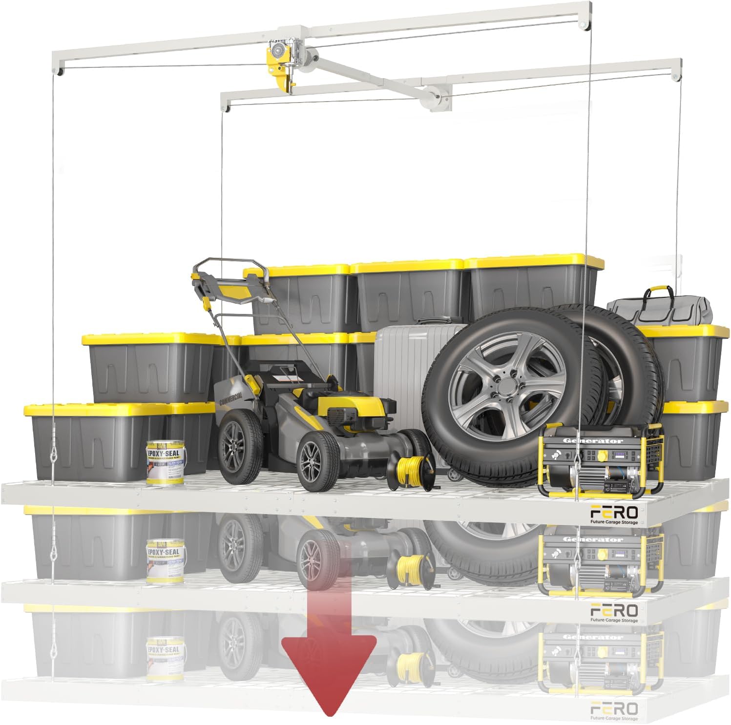 Garage Ceiling Storage Racks – 4x8 FT Overhead Garage Storage Rack with Safety Lock, Heavy-Duty Ceiling Mounted Lift System and Storage Organizer, Ideal for Maximizing Overhead Space, 325 lbs Capacity