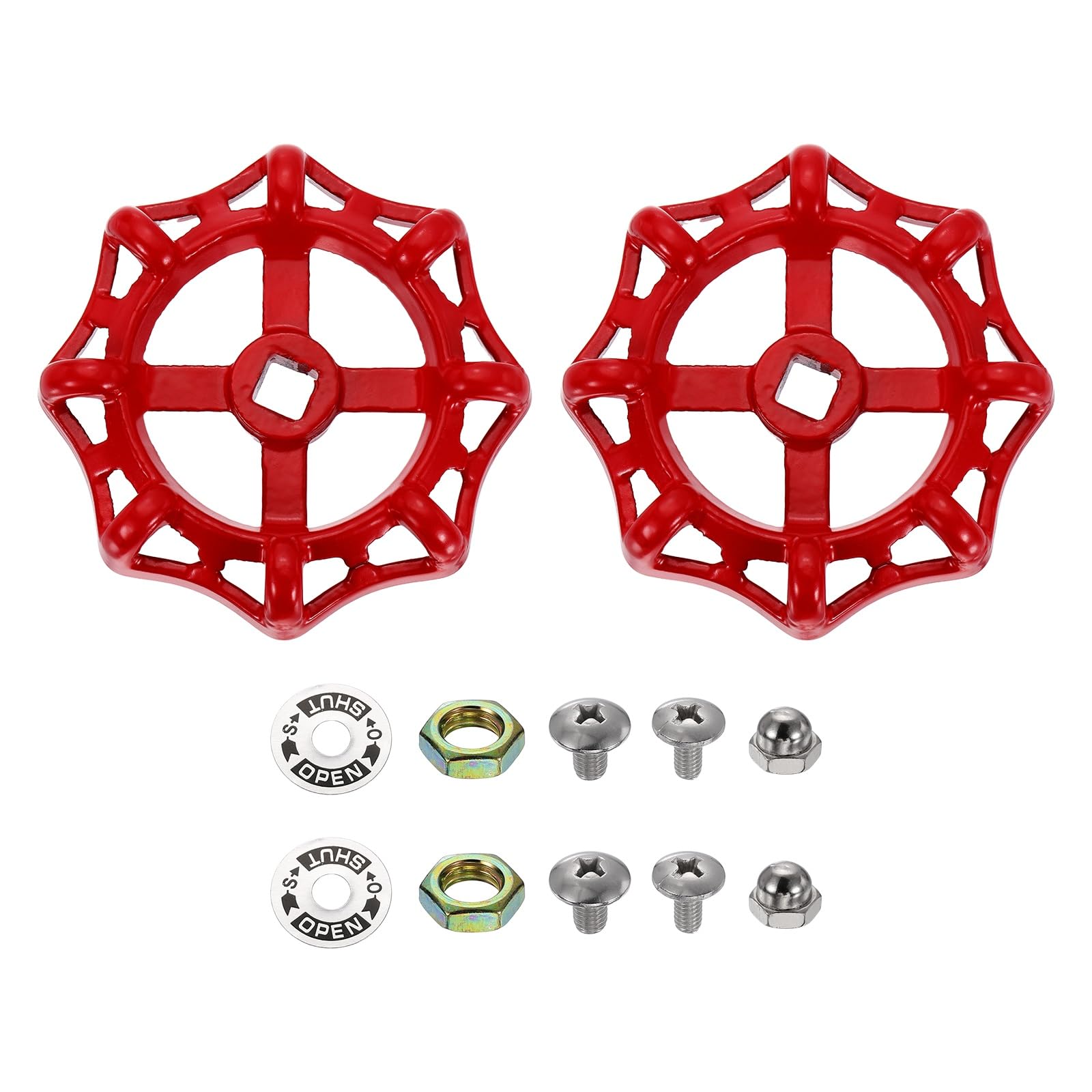 sourcing map 2Pcs Outdoor Faucet Water Spigot Handle, 10 x 10mm Round Wheel Square Stem Hole Cast Iron Hose Bib Outside Faucet Valve Handles Replacement for Garden Courtyard Bathroom, Red