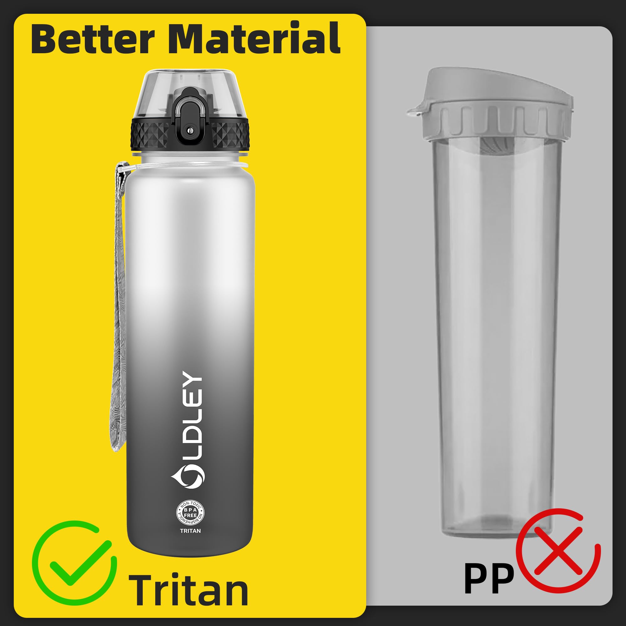 Borraccia Sportiva OLDLEY 1L Con Marcature Tempo - Senza BPA, Coperchio Antigoccia, Per Palestra E Scuola - Foto 10