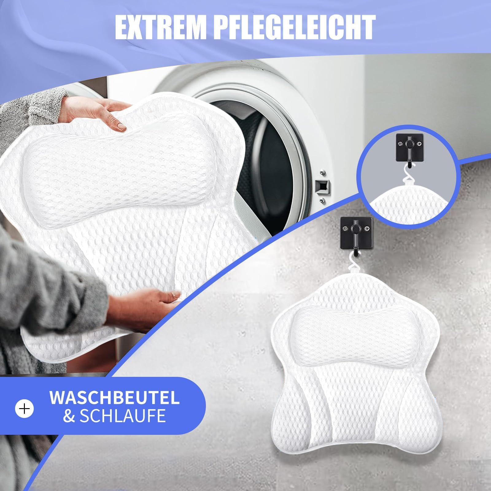 Almohada Bañera,Malla 4D Almohada de Baño,Almohada para Bañera con 6 Ventosas Antideslizantes,Cojín de baño,Puede soportar la Cabeza,el Cuello,la Espalda,para Bañera de Hidromasaje（Blanco）