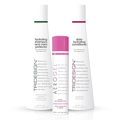 TRI Aerogel - Spray para el cabello de 10.5 onzas, champú hidratante de 10.5 onzas y acondicionador hidratante diario de 10.5 onzas. Champú y