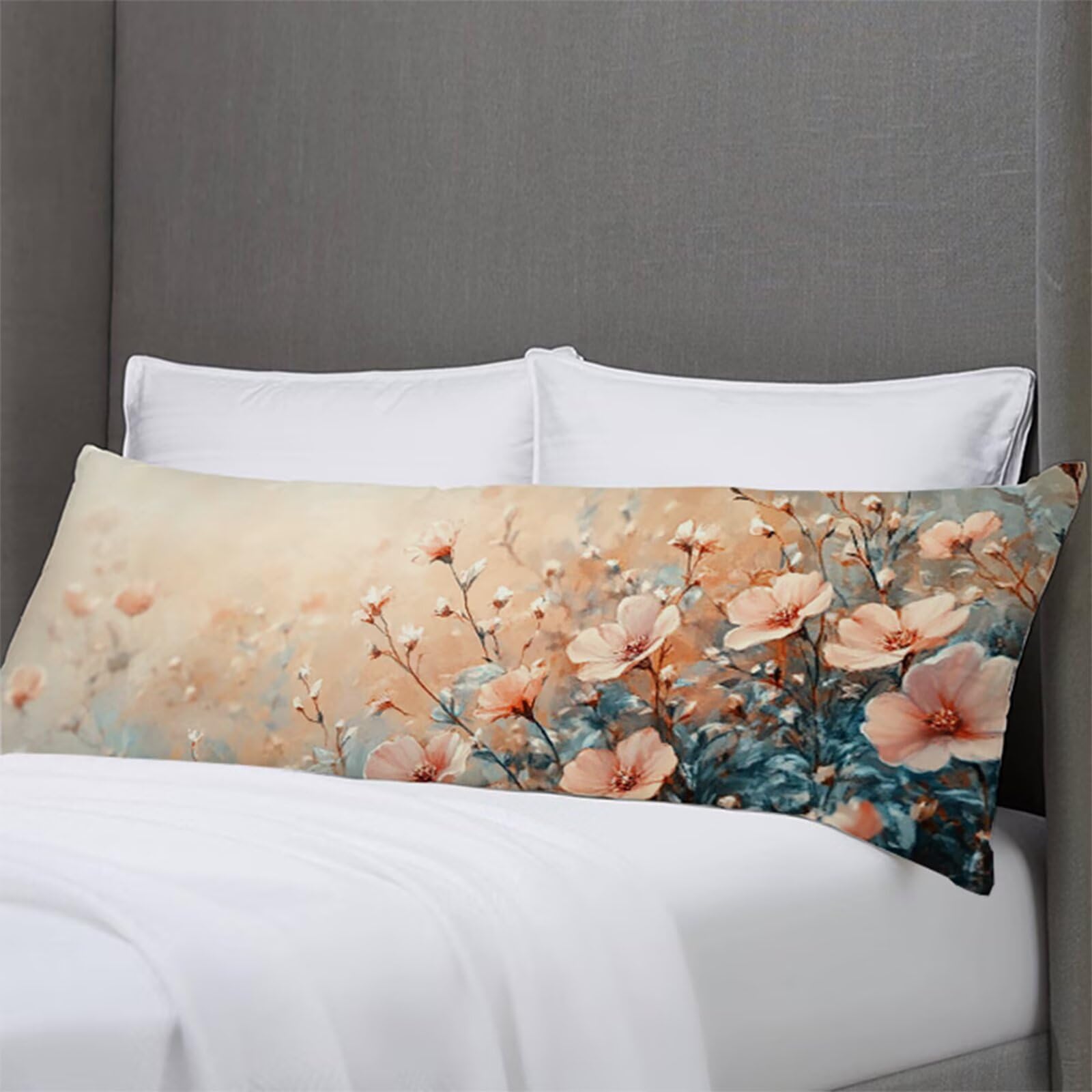 Funda de Almohada Grande 50 x 180 cm Retro Almohada para Dormir de Lado Planta Doble Cara Impresión Suave Terciopelo Cojines Cama, con Cremallera Invisible Funda Cojines para Cama, Sofá B1-1349