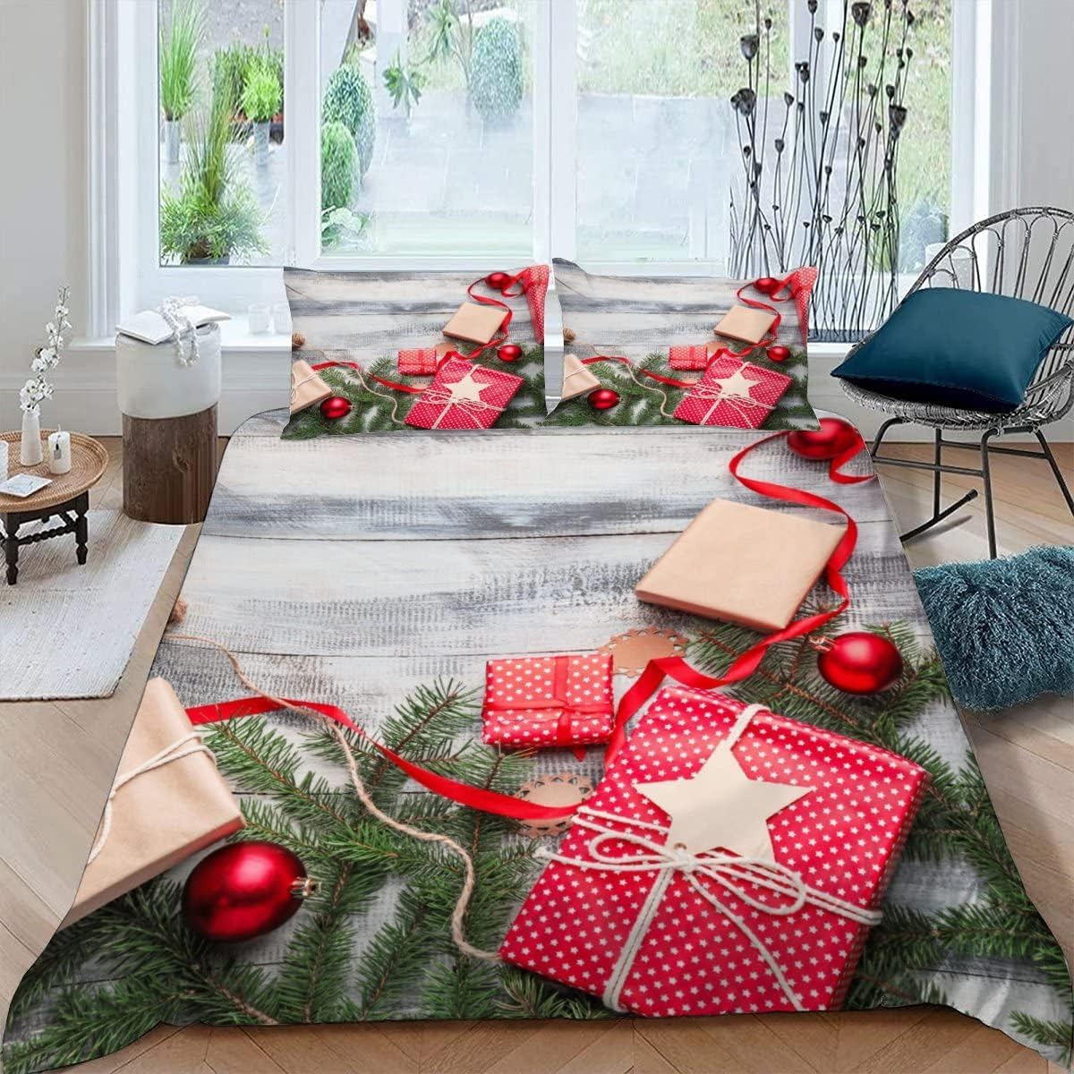 Housse de couette 260x230 cm Noël anti-allergie en tissu microfibre
