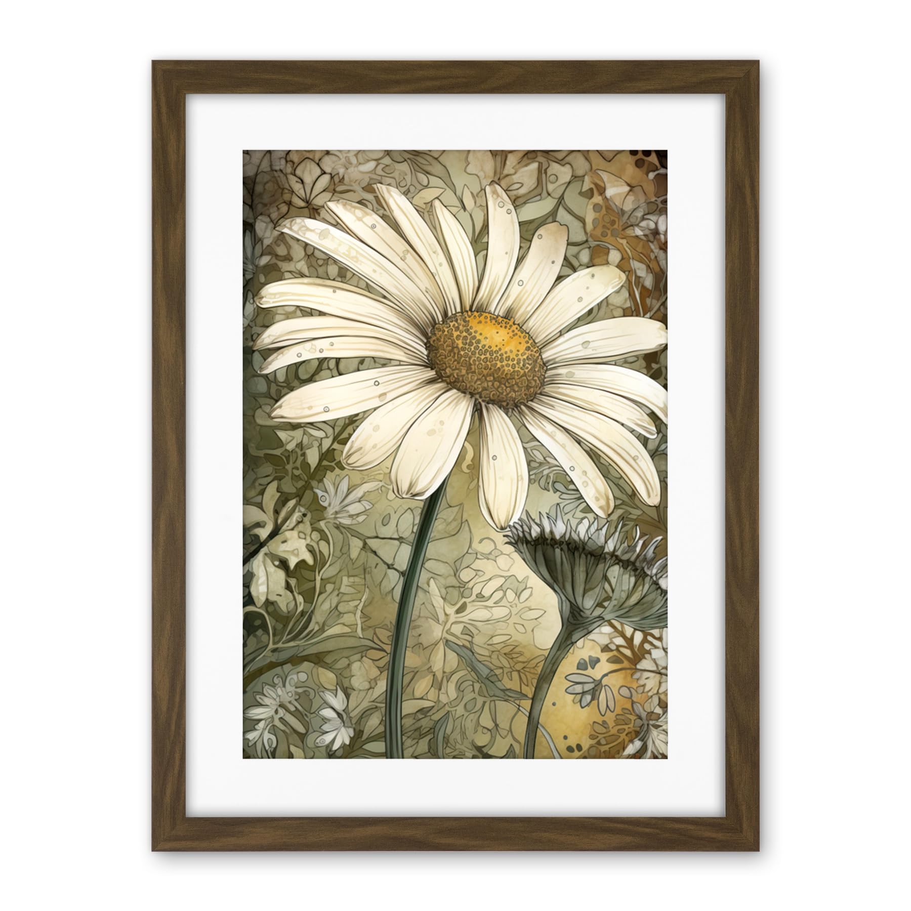 Artery8 Pastel Watercolour Daisy Flower Bloom Illustration Artwork Framed Wall Art Print 18X24 Inch