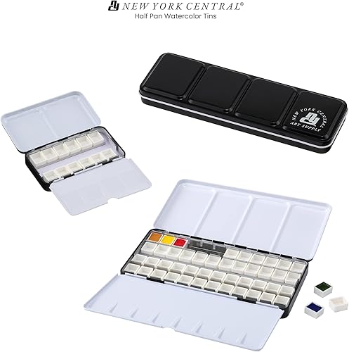 Miniatura 7 de New York Central Paletas de acuarela cajas vacías de media bandeja y paleta para artistas, pintura de acuarela, estudiantes, teoría del color y más.