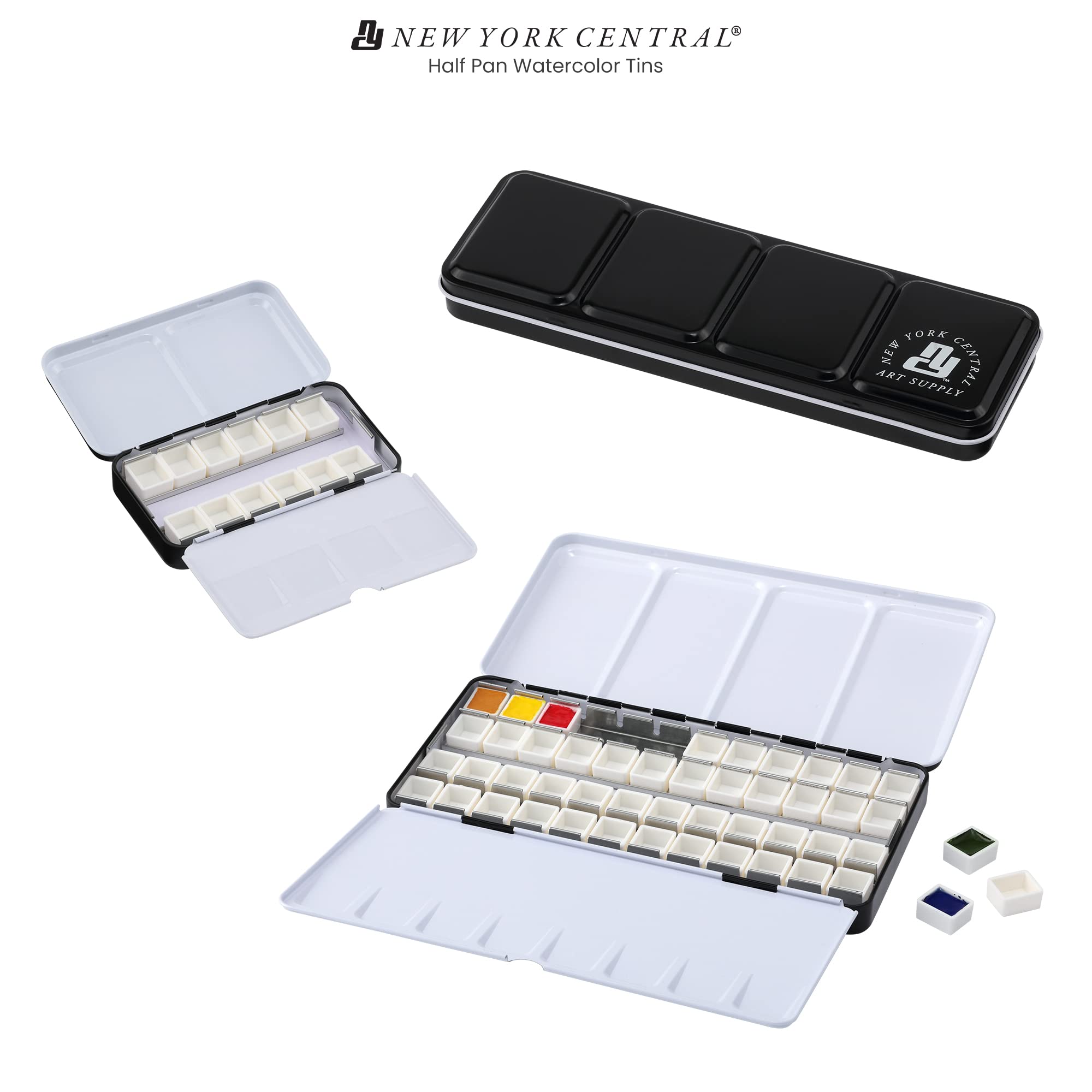 New York Central Palettes d'aquarelle – Boîtes vides demi-godets et palette pour artistes, peinture à l'aquarelle, étudiants, théorie des couleurs, et plus encore ! - 12 demi-godets