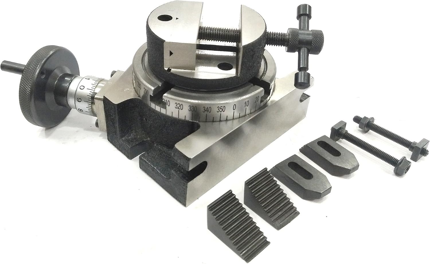 Milling Indexing 4"/ 100 Mm Rotary Table Quality Precision Horizontal Vertical With Suitable M6 Clamp Kit & Round Vice/Vise (With 80 MM Round Vice)