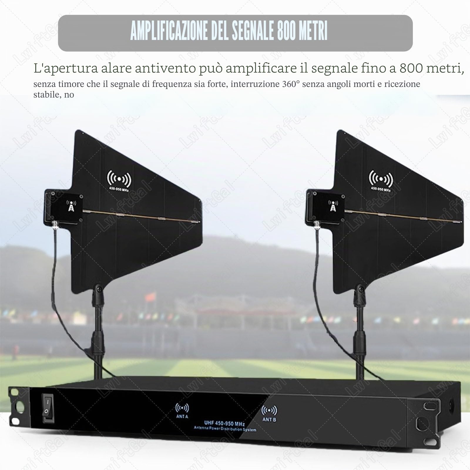 Amplificatore di Segnale per Microfono Wireless, Distribuzione Dell'Antenna Uhf, Ingresso 8/16, Gamma di Frequenza 450-950 MHz, con 2 Palette per Antenna Direzionale Attiva 16Input