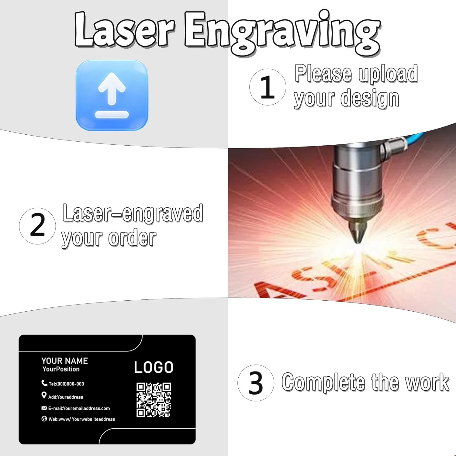 Custom Metal Business Cards 0.5mm,Double-Sided Engraved Name Logo&QR Code,9 Colors Aluminum Business Cards Personalized,Business Calling Cards for Branding, Networking,VIP Card,20-400pcs (Black)