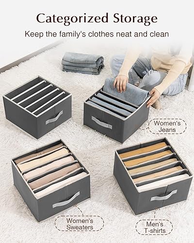 Miniatura 4 de Organizadores de ropa y almacenamiento  Organizador de tela para jeans con asas, divisores de cajones plegables para ropa, organizador de estante de