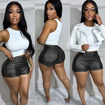 KANSOON Womens Metallic Faux Leather Shorts High Waisted Shiny PU Shorts