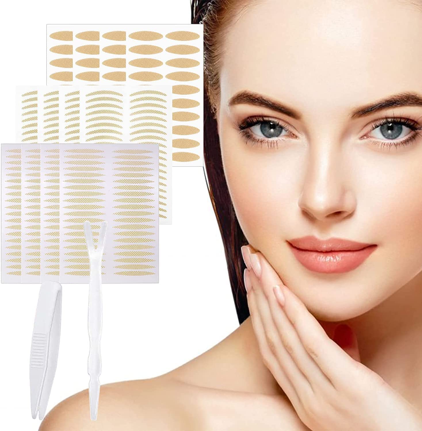 SITREMEN Eyelid Tape Stickers, Double Eyelid Strips, Natural Invisible Single Side Eyelid Lifter Strips, Instant Eye Lift Perfect for Hooded, Droopy, Uneven, Mono-eyelids with tool(480 Pairs, 3 Sizes)