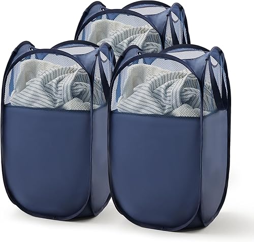 Miniatura 109 de Cesta de malla desplegable para ropa sucia con asas duraderas - Cesta plegable portátil para dormitorio, baño y viajes (azul, paquete de 3 unidades)