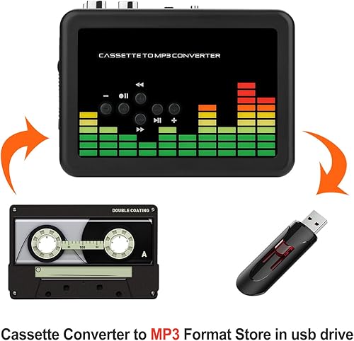 Vista 3 de Convertidor de casete USB a MP3, reproductor de música portátil Walkman de casete de audio convertidor de cinta a MP3 con auriculares, control