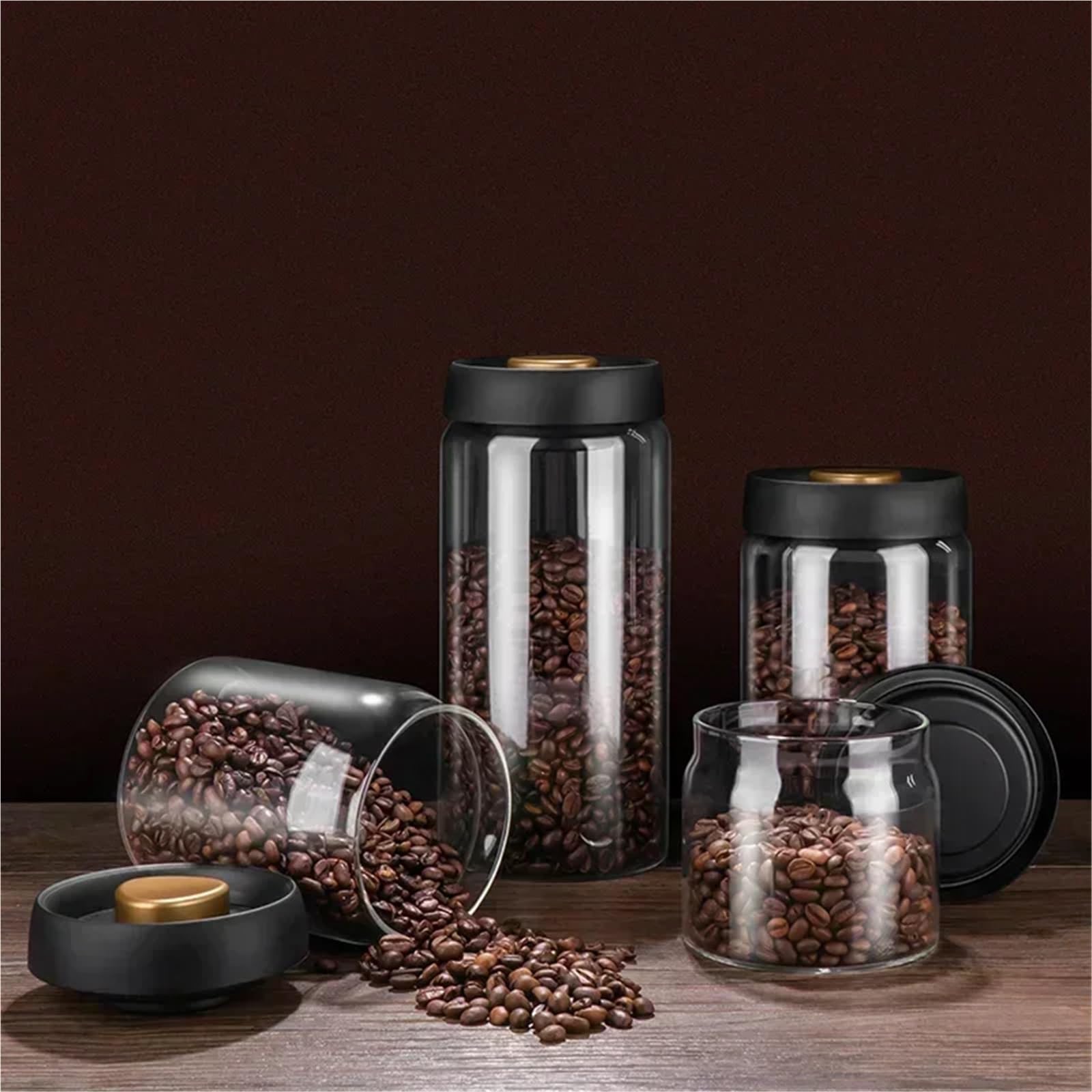 Transparentes Vorratsglas Vakuumversiegelter Behälter for Kaffeebohnen, luftdichte Dose for Lebensmittel, Getreide und Süßigkeiten, Frischhaltebehälter, Küchenzubehör(900ml)