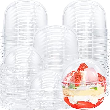 Alaeseje 50 Pack 9 oz Clear Plastic Cups with Dome Lids,Disposable Dessert Party CupsNo Hole,PET Crystal Parfait Cups for Candy,Cold Drinks,Fruit,Smoothie,SundaeCupcake,Ice Cream