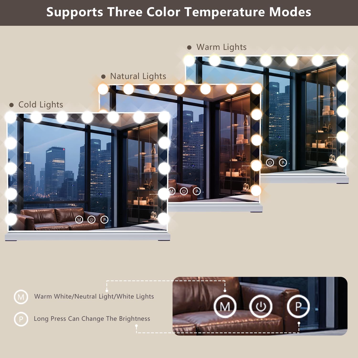 Hollywood Spiegel mit Beleuchtung,15LED (15-LED, 46 * 58)