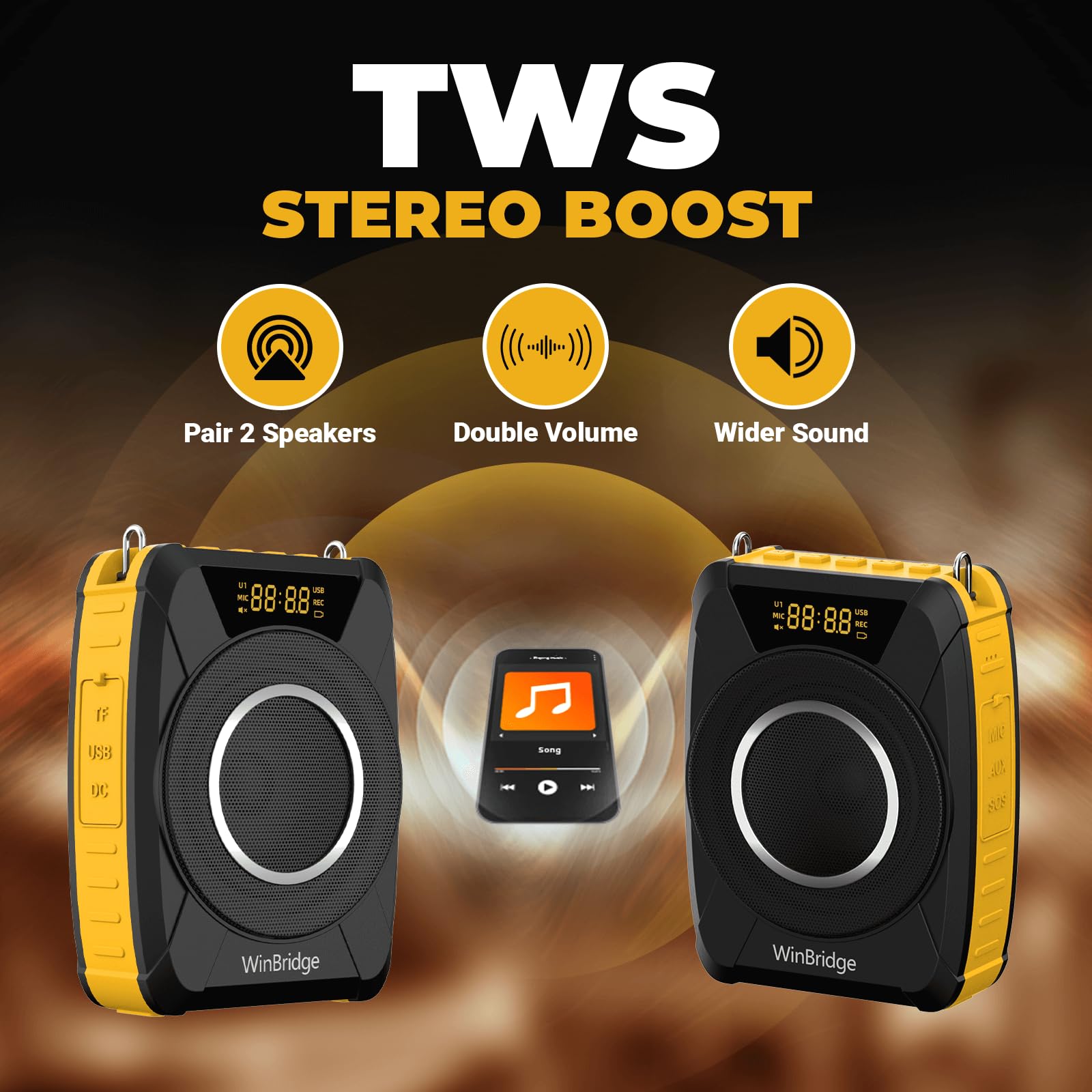 Sprachverstärker mit kabellosem Mikrofon Headset - Wasserdichtes Bluetooth 5.0 PA-System mit TWS Stereo, SOS, Aufnahme - Wiederaufladbares tragbares Lautsprechermikrofon für Lehrer, Trainer