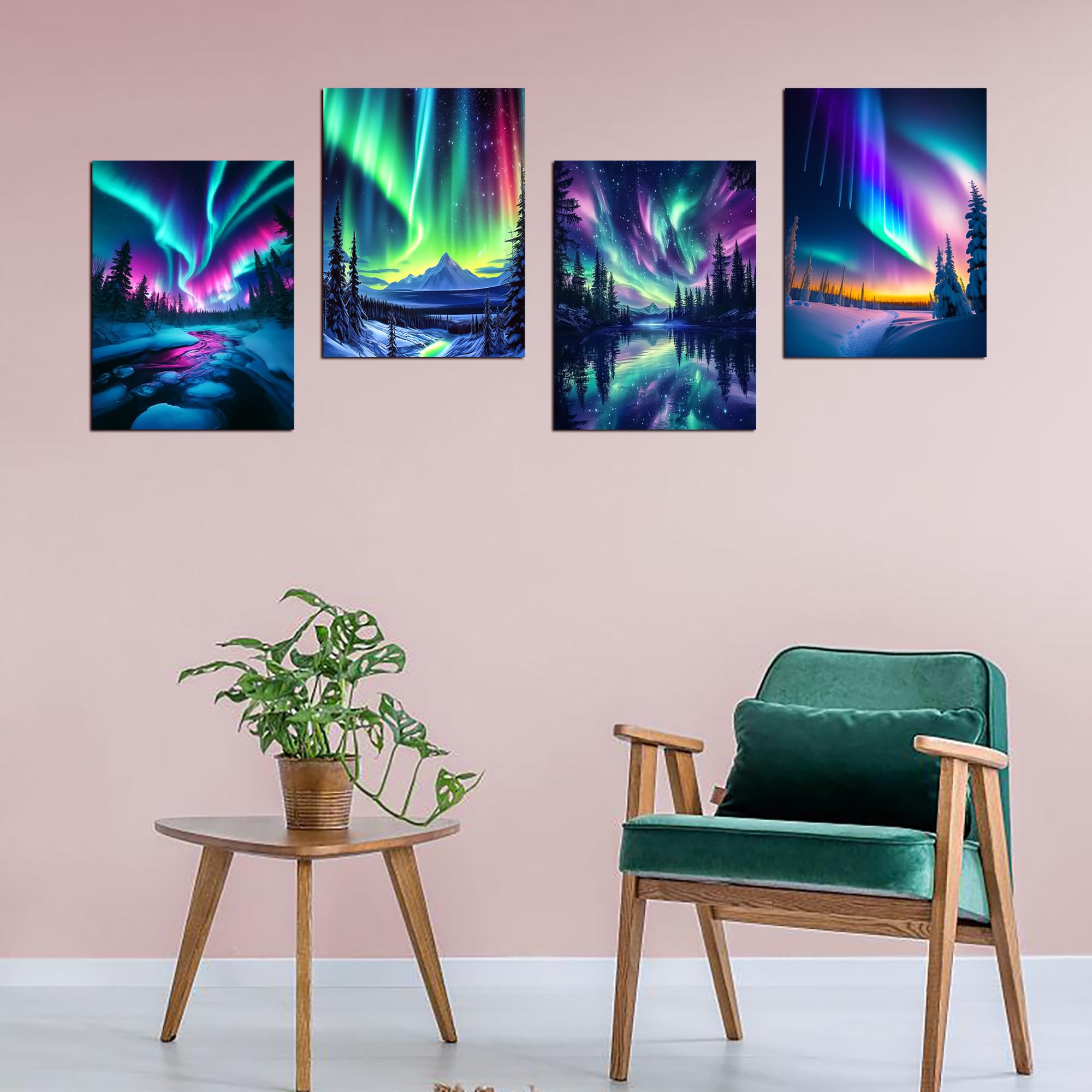 Muzagroo Art 5D Diamond Painting Kits for Adults Aurora Diamond Art Kits for Beginners DIY Landscape Diamond Dot Kits Gem Arts and Crafts for Living Room Gem Painting Living Room 4 PCS Wall Art - Image 4