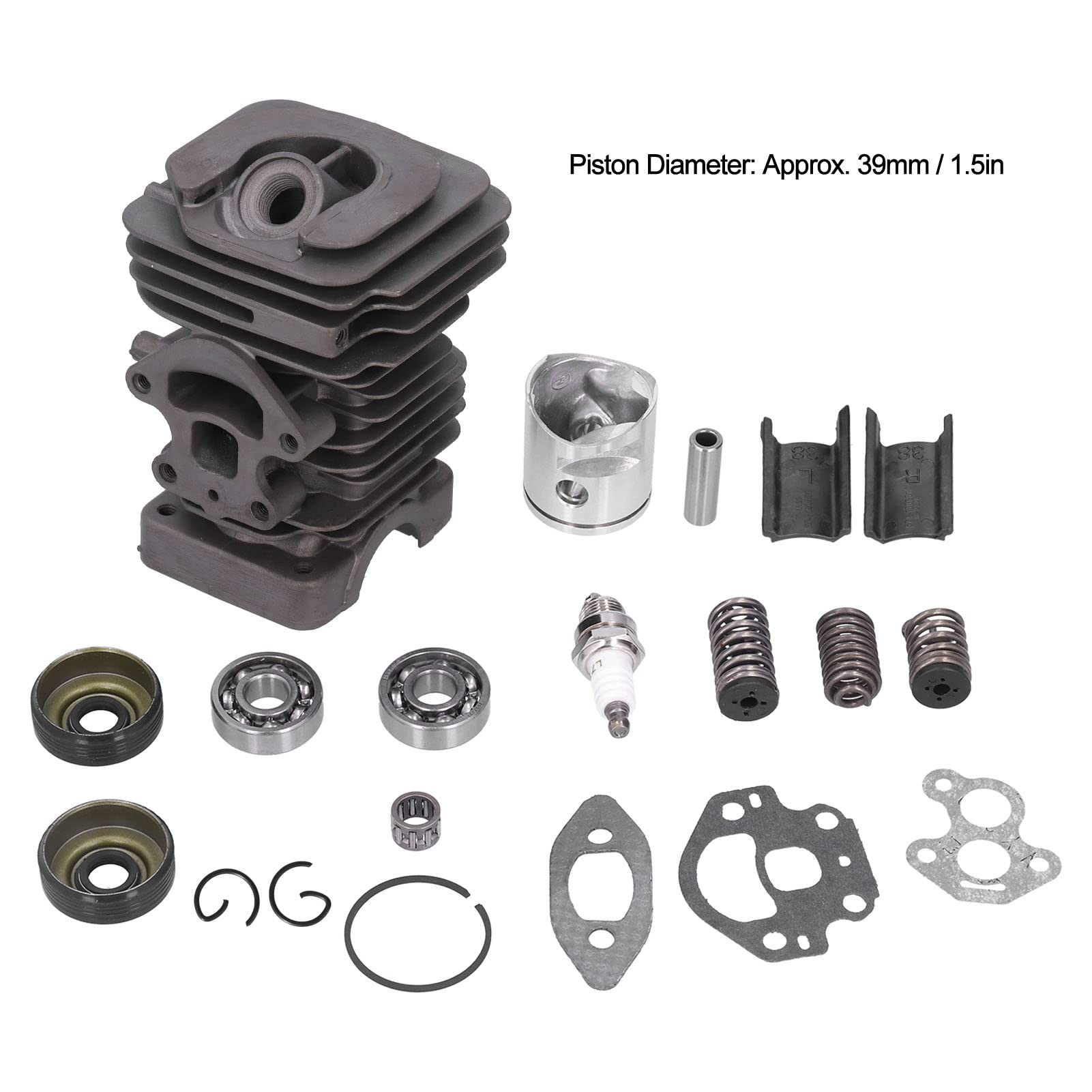 Kit de pistón de cilindro de aluminio de 39 mm, piezas de motosierra de disipación de calor con juego de rodamiento de agujas, herramienta profesional de recuperación forestal