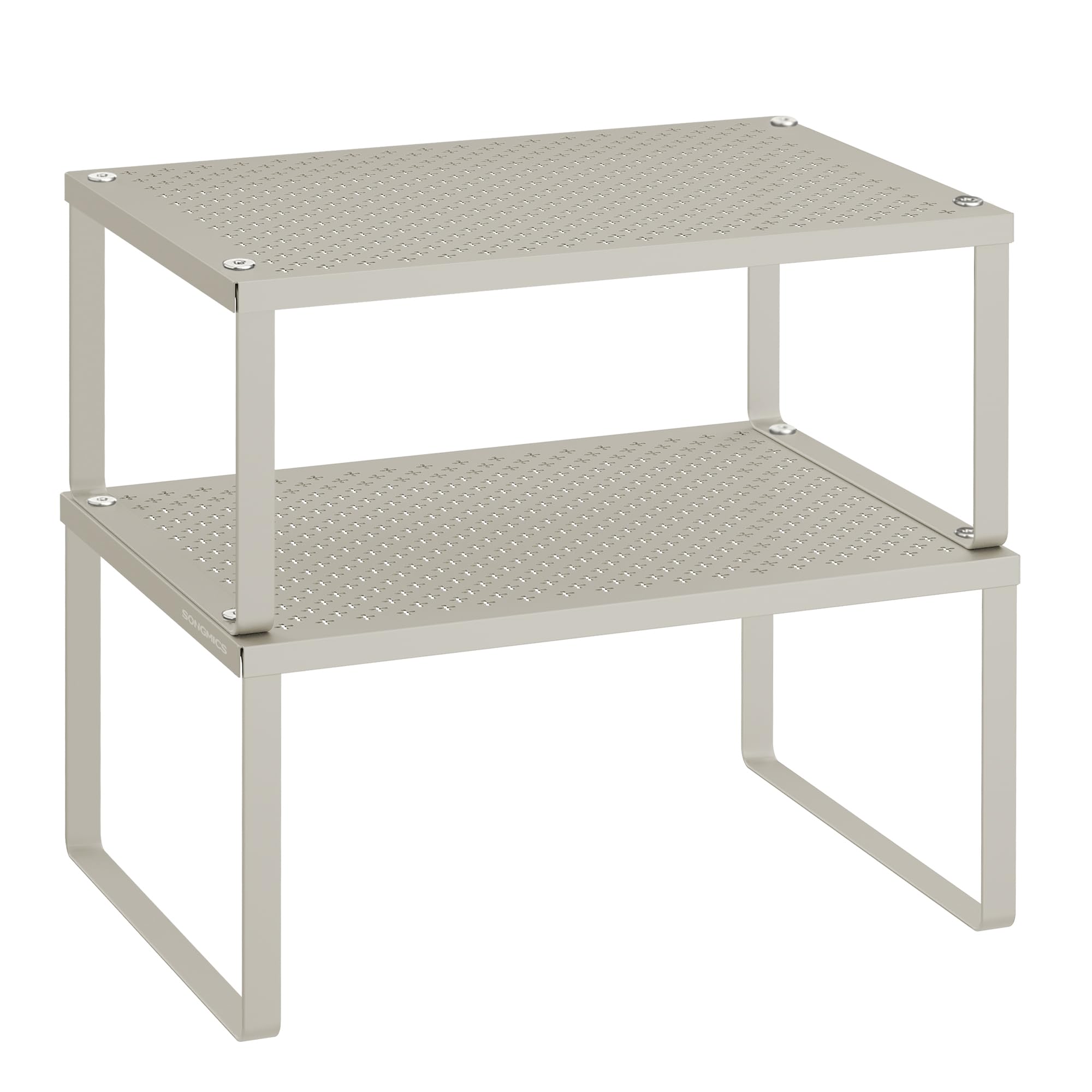 SONGMICS Spice Racks, Set of 2 Cupboard Organisers, Kitchen Storage, Stackable, Expandable, Metal Counter Shelves