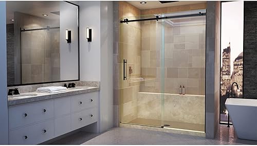 Miniatura 7 de DreamLine SHDR-64607610-07 Enigma - Puerta de ducha de vidrio corrediza sin marco, 56-60 pulgadas de ancho x 76 pulgadas de alto, acero inoxidable