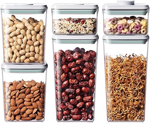 Juego de 6 recipientes herméticos para almacenamiento de alimentos, 6 recipientes herméticos con tapas para organizadores y almacenamiento de