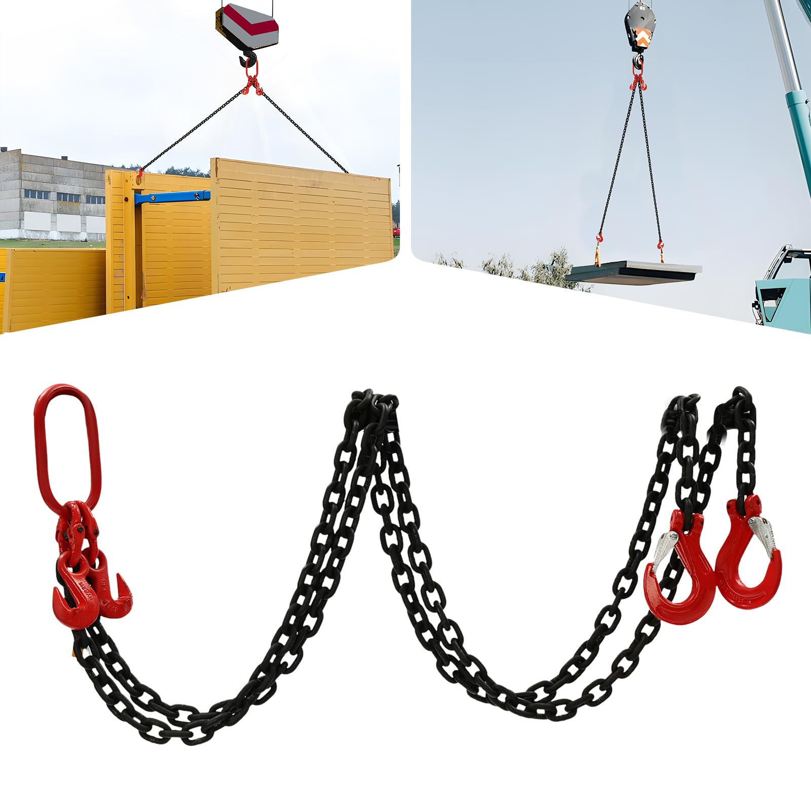 2-Strang Anschlagketten 2m G80 Forstkette, Hebekette mit Greifhaken aus Hochfestem Legiertem Stahl, 2000kg Hohe Tragfähigkeit Langlebig Einfach zu Bedienen (4409 lbs Glatte Kanten)